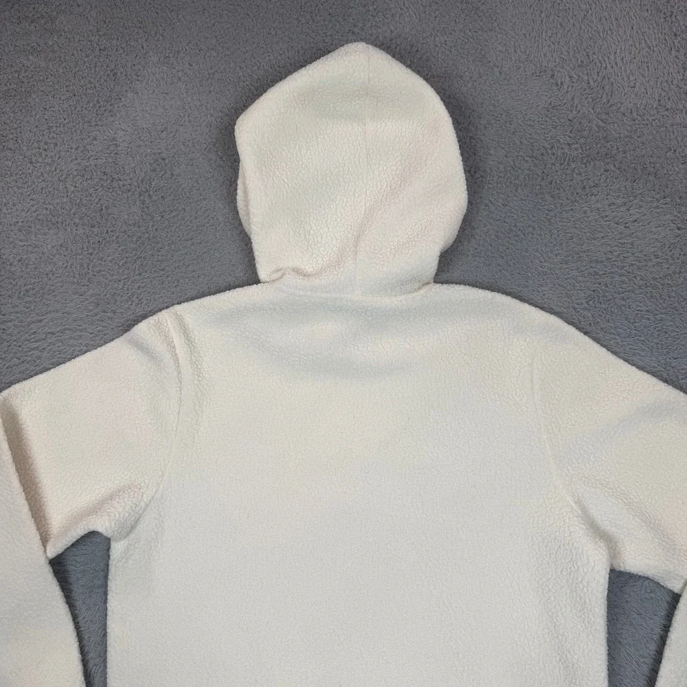 Adidas Mens Sherpa Fleece Hoodie Cream White Embroidered Logo Pullover Medium